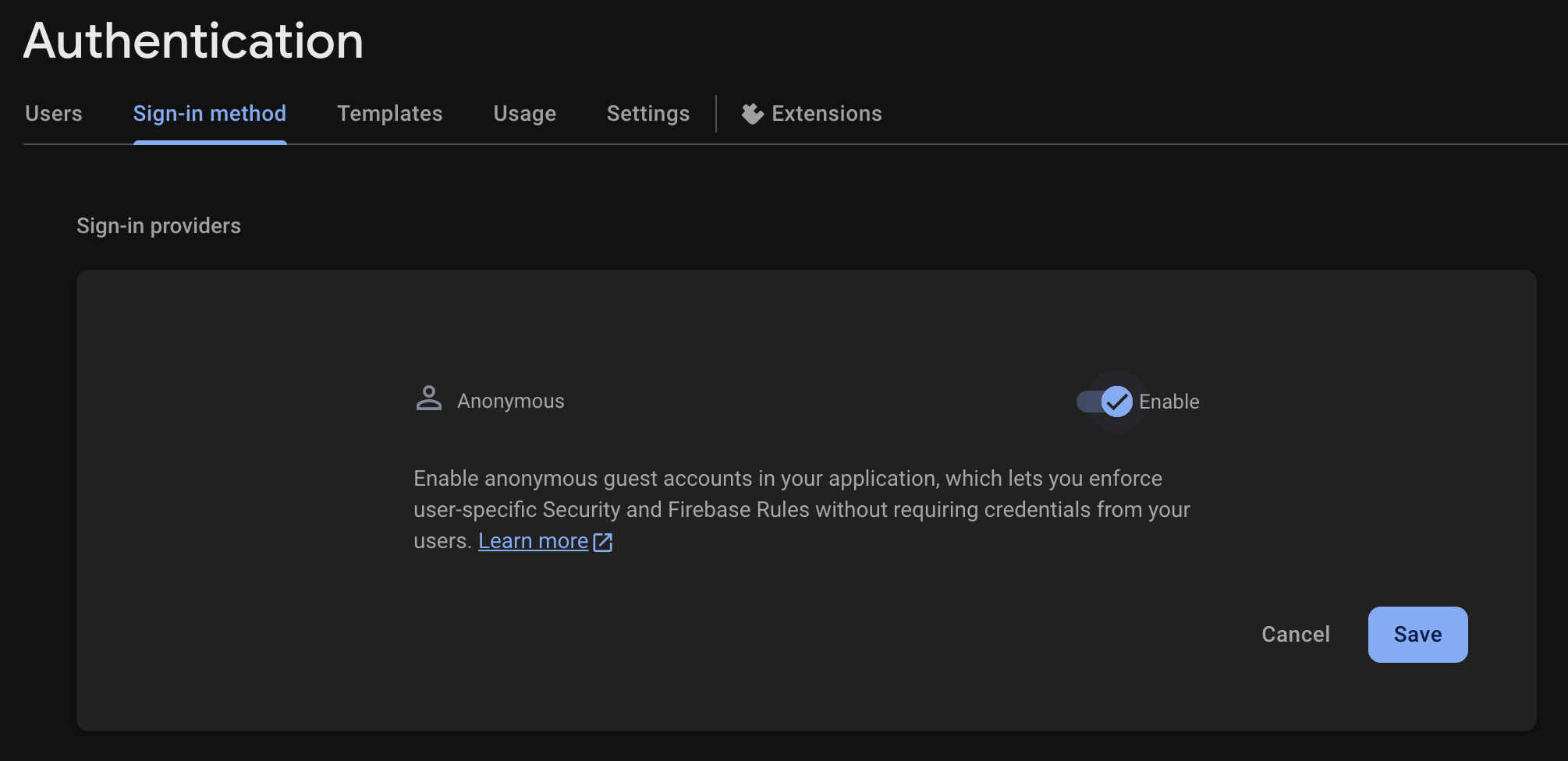 Firebase enable anonymous authentication